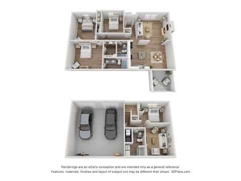 Floor plan for 4 beds, 3 baths, 1971 sqft